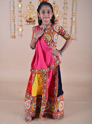 Multicolor color embroidered work rayon navratri kids-lehenga-choli 1