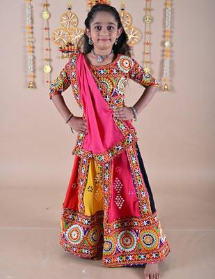 Multicolor color embroidered work rayon navratri kids-lehenga-choli 2