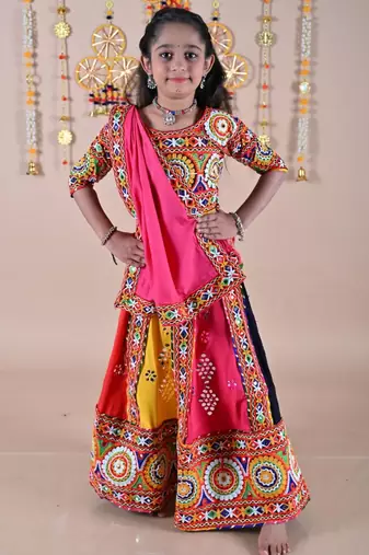 Multicolor color embroidered work rayon navratri kids-lehenga-choli