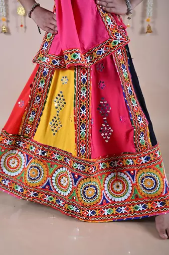 Multicolor color embroidered work rayon navratri kids-lehenga-choli