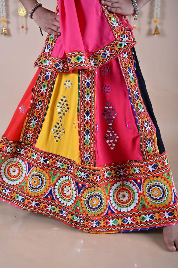 Multicolor color embroidered work rayon navratri kids-lehenga-choli