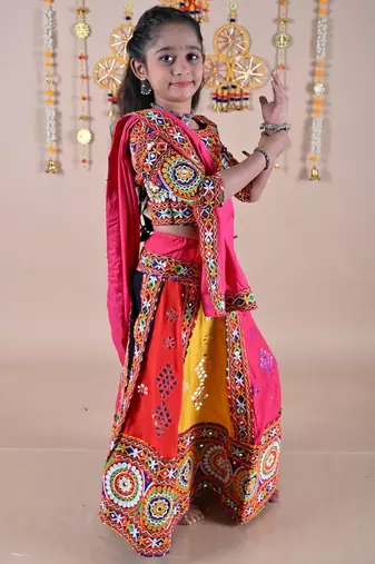 Multicolor color embroidered work rayon navratri kids-lehenga-choli