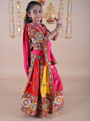 Multicolor color embroidered work rayon navratri kids-lehenga-choli 5