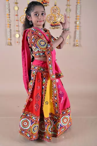 Multicolor color embroidered work rayon navratri kids-lehenga-choli