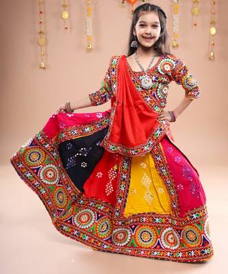 Multicolor color embroidered work rayon navratri kids-lehenga-choli 1