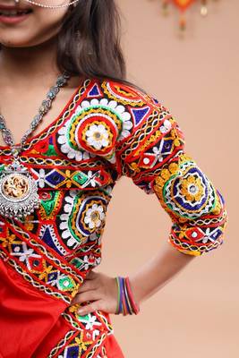 Multicolor color embroidered work rayon navratri kids-lehenga-choli 3