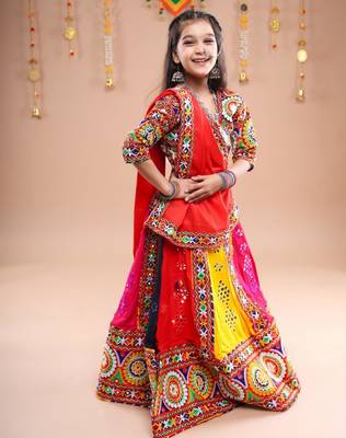 Multicolor color embroidered work rayon navratri kids-lehenga-choli 4