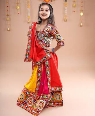 Multicolor color embroidered work rayon navratri kids-lehenga-choli 5