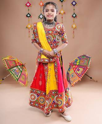 Multicolor color embroidered work rayon navratri kids-lehenga-choli 2