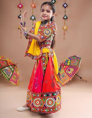 Multicolor color embroidered work rayon navratri kids-lehenga-choli 5