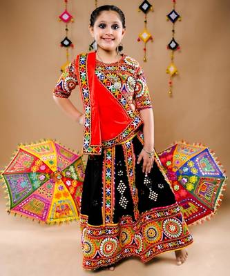 Multicolor color embroidered work rayon navratri kids-lehenga-choli 1