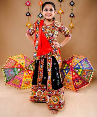 Multicolor color embroidered work rayon navratri kids-lehenga-choli 2