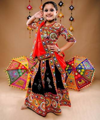 Multicolor color embroidered work rayon navratri kids-lehenga-choli 3