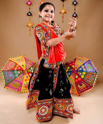 Multicolor color embroidered work rayon navratri kids-lehenga-choli 4