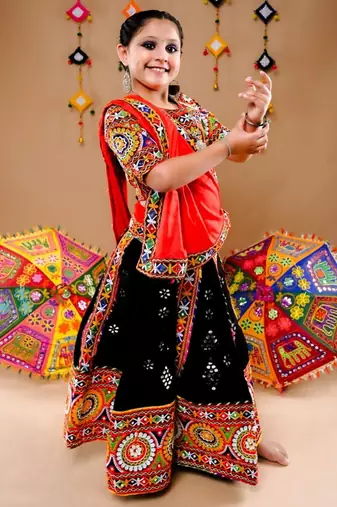 Multicolor color embroidered work rayon navratri kids-lehenga-choli
