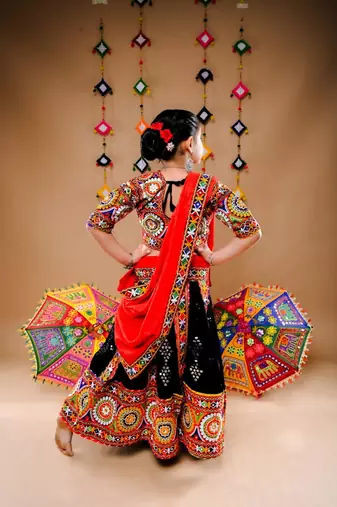 Multicolor color embroidered work rayon navratri kids-lehenga-choli
