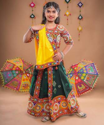 Multicolor color embroidered work rayon navratri kids-lehenga-choli 1