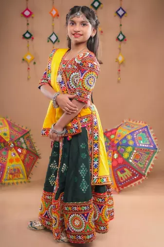 Multicolor color embroidered work rayon navratri kids-lehenga-choli