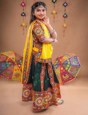 Multicolor color embroidered work rayon navratri kids-lehenga-choli 3