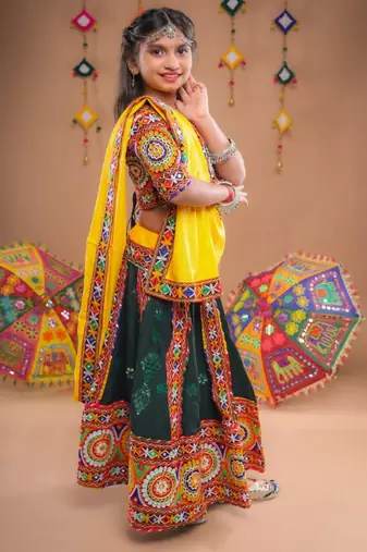 Multicolor color embroidered work rayon navratri kids-lehenga-choli