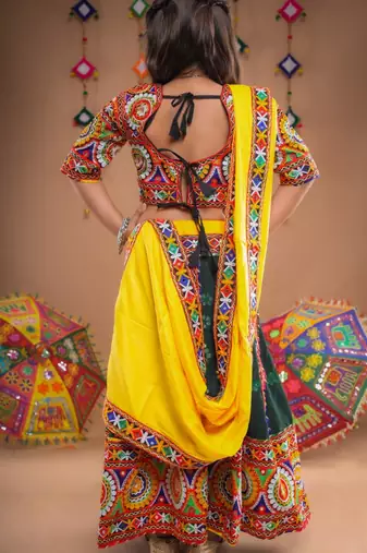 Multicolor color embroidered work rayon navratri kids-lehenga-choli