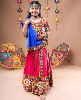 Multicolor color embroidered work rayon navratri kids-lehenga-choli 1