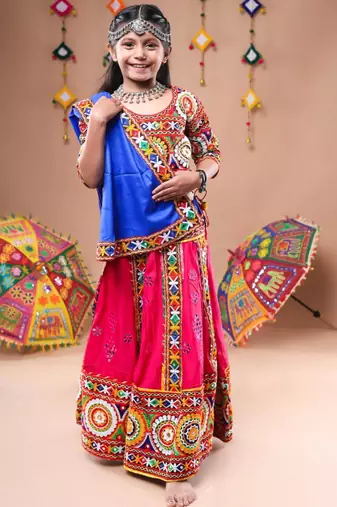 Multicolor color embroidered work rayon navratri kids-lehenga-choli