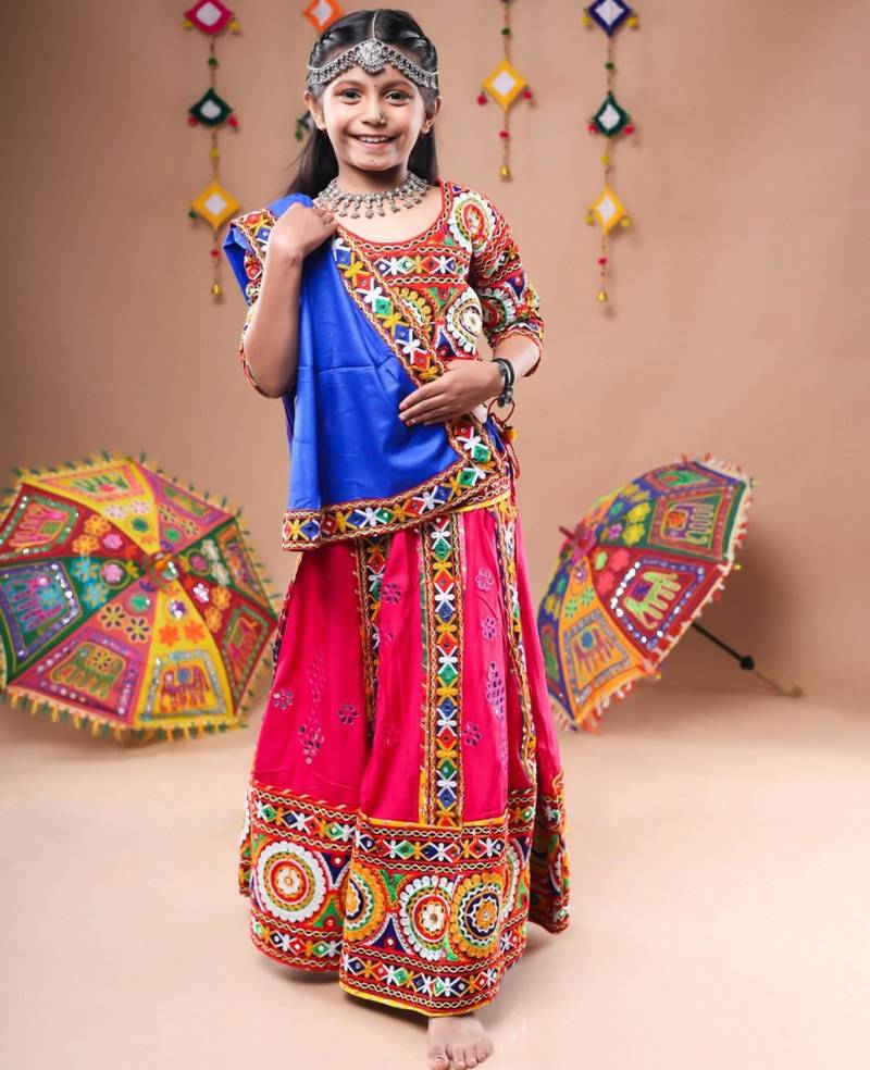 Multicolor color embroidered work rayon navratri kids-lehenga-choli