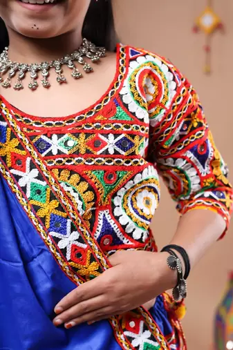 Multicolor color embroidered work rayon navratri kids-lehenga-choli