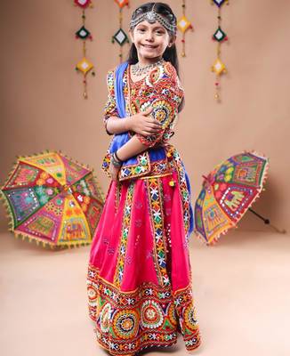 Multicolor color embroidered work rayon navratri kids-lehenga-choli 5