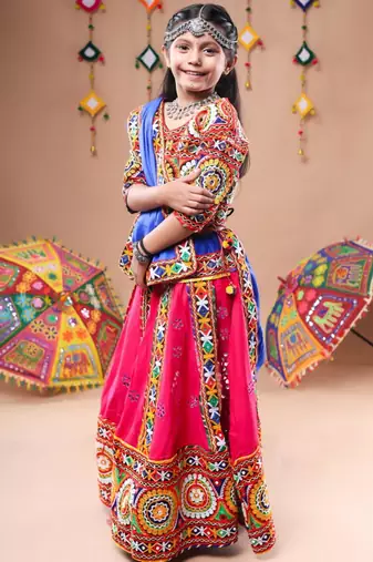 Multicolor color embroidered work rayon navratri kids-lehenga-choli