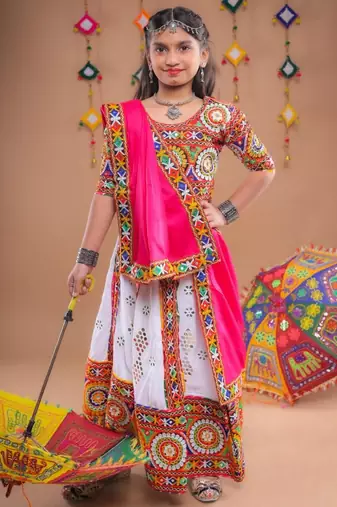 Multicolor color embroidered work rayon navratri kids-lehenga-choli