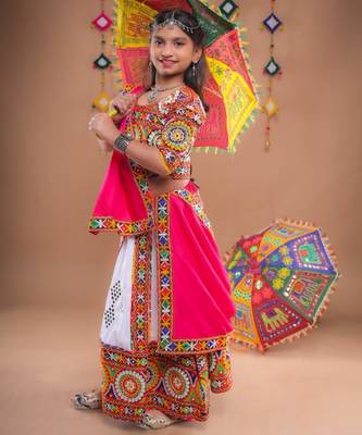 Multicolor color embroidered work rayon navratri kids-lehenga-choli 3