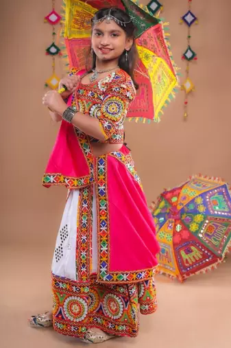 Multicolor color embroidered work rayon navratri kids-lehenga-choli