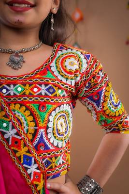 Multicolor color embroidered work rayon navratri kids-lehenga-choli 4