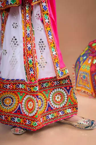 Multicolor color embroidered work rayon navratri kids-lehenga-choli