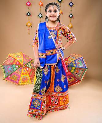 Multicolor color embroidered work rayon navratri kids-lehenga-choli 1