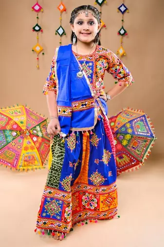 Multicolor color embroidered work rayon navratri kids-lehenga-choli
