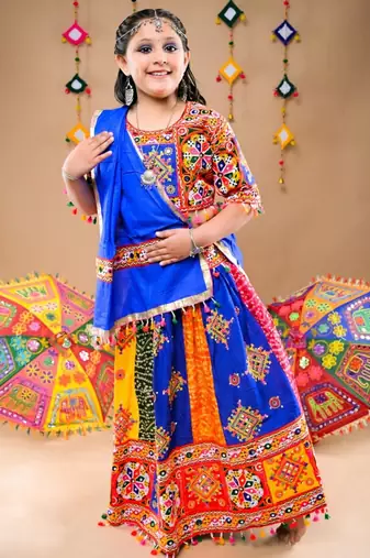 Multicolor color embroidered work rayon navratri kids-lehenga-choli