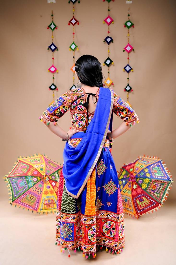 Multicolor color embroidered work rayon navratri kids-lehenga-choli