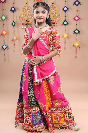 Multicolor color embroidered work rayon navratri kids-lehenga-choli