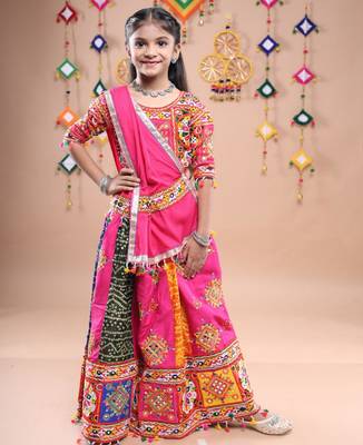 Multicolor color embroidered work rayon navratri kids-lehenga-choli 2