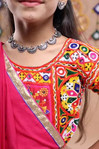 Multicolor color embroidered work rayon navratri kids-lehenga-choli