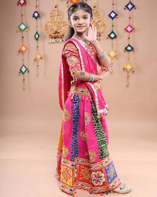Multicolor color embroidered work rayon navratri kids-lehenga-choli 4