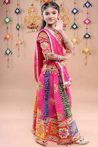 Multicolor color embroidered work rayon navratri kids-lehenga-choli
