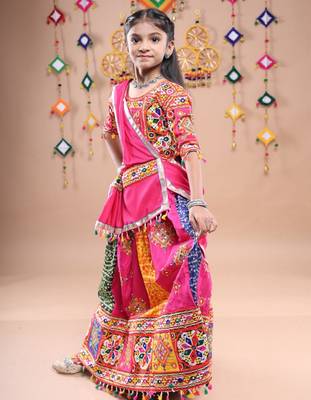 Multicolor color embroidered work rayon navratri kids-lehenga-choli 5