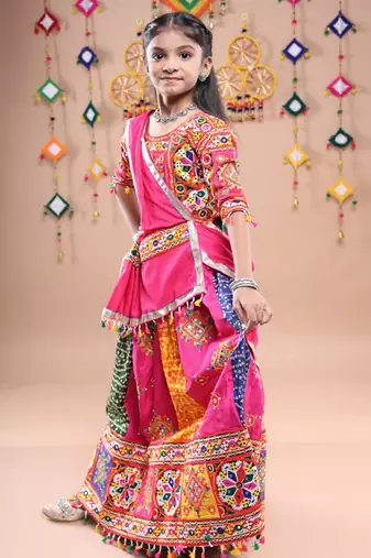 Multicolor color embroidered work rayon navratri kids-lehenga-choli