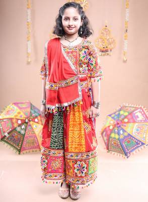 Multicolor color embroidered work rayon navratri kids-lehenga-choli 1