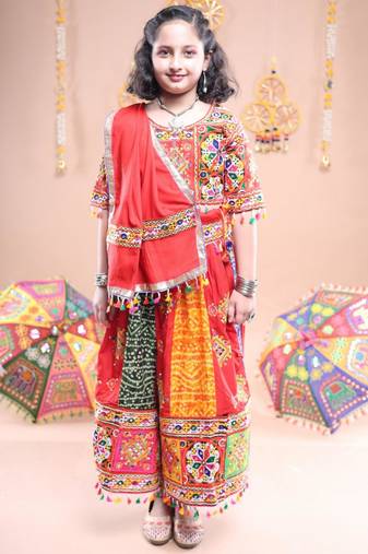 Multicolor color embroidered work rayon navratri kids-lehenga-choli