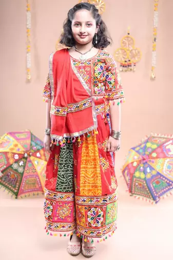 Multicolor color embroidered work rayon navratri kids-lehenga-choli
